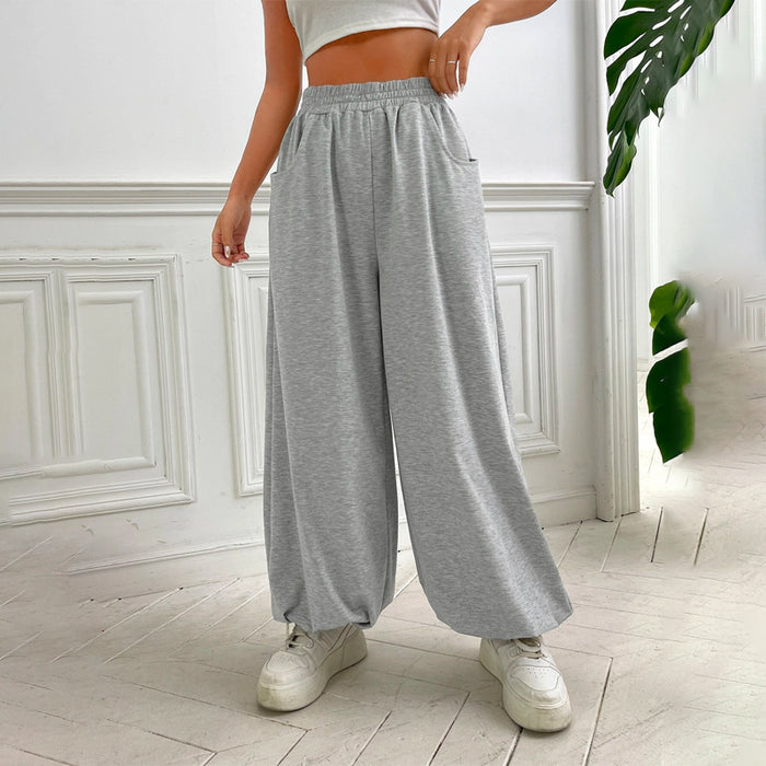 Elastic Waist Slant Pocket Loose Fit Sweatpants