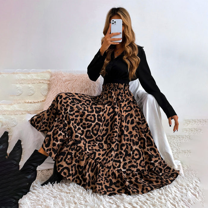 Leopard Print Ruffle Hem Skirt