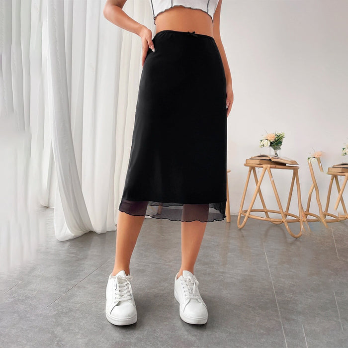 Front Lettuce Plain Trim Mesh Skirt