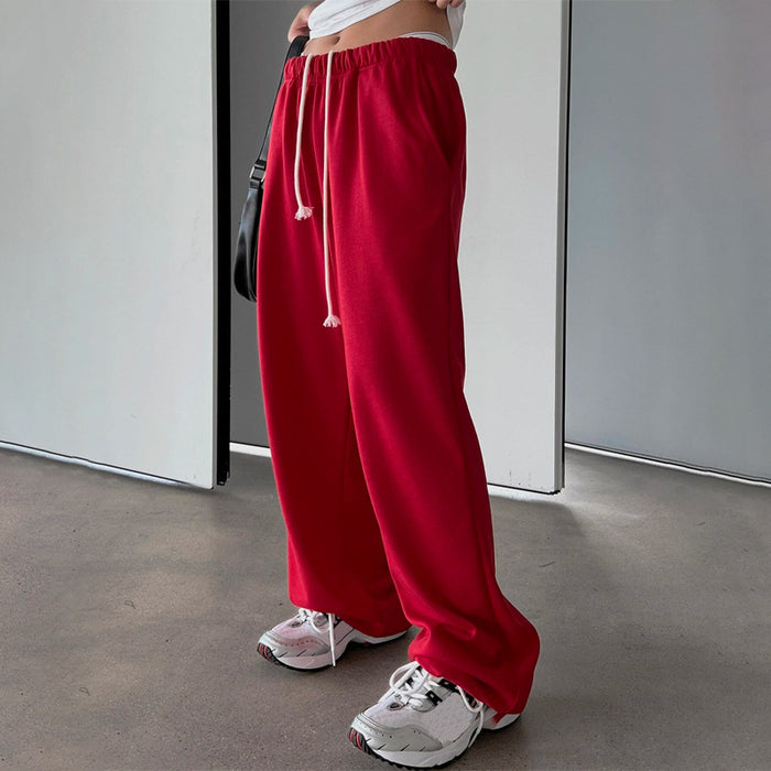 Drawstring Waist Slant Pocket Easy Wear Sweatpants