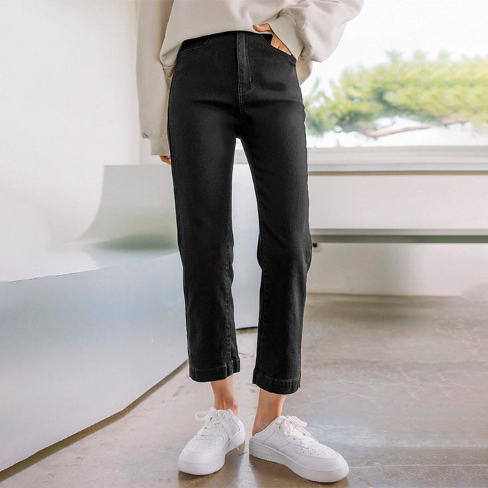 High Waist Button Front Straight Leg Jeans