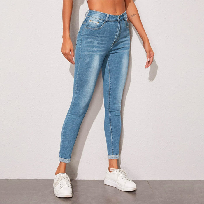 Stonewash Patched Detail Skinny Jeans