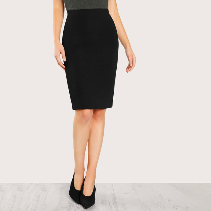 Plane Solid Color Pencil Skirt