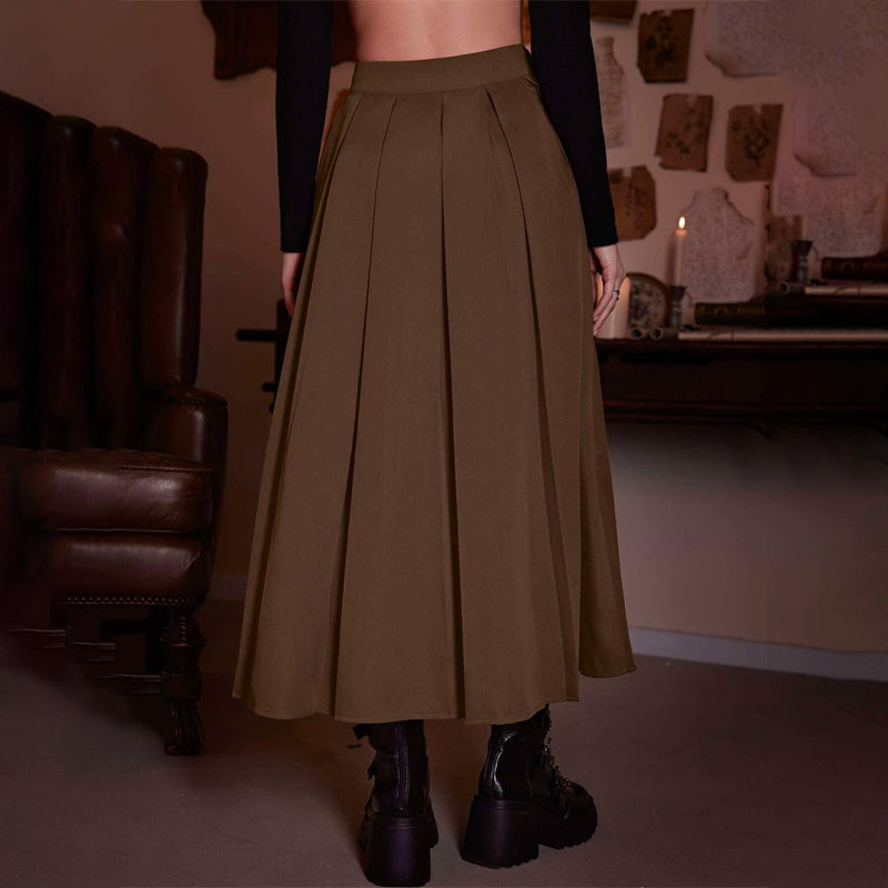 Solid Pleated Plain Skirt