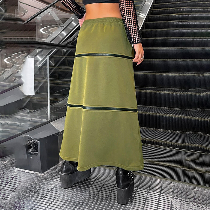 Contrast Zipper Tape Maxi Skirt