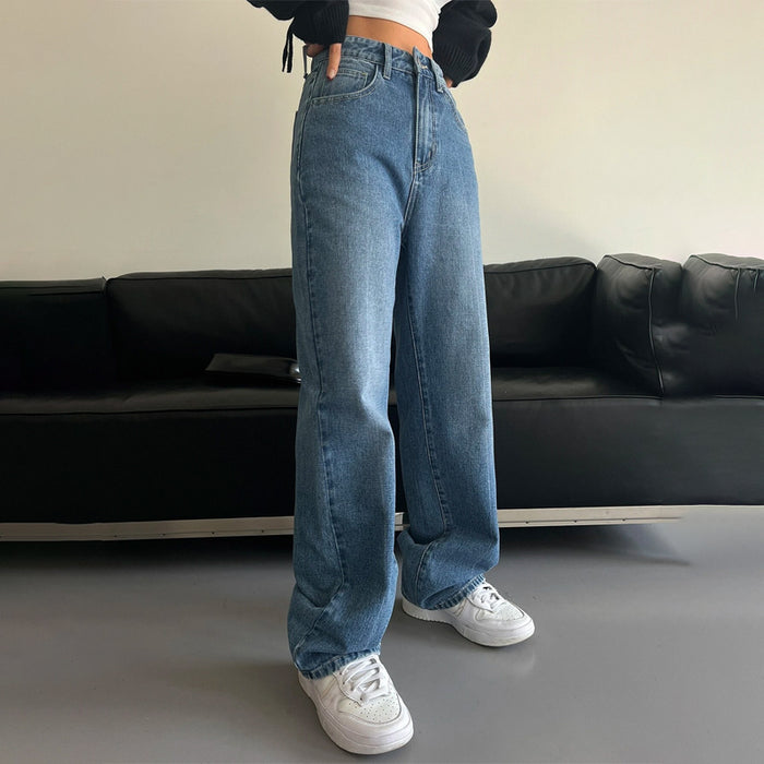 Slant Pocket Zipper Wide Leg Jeans