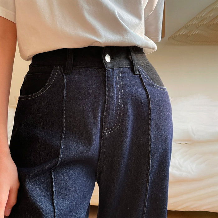 High Waist Pocket Patched Wide Leg Jeans