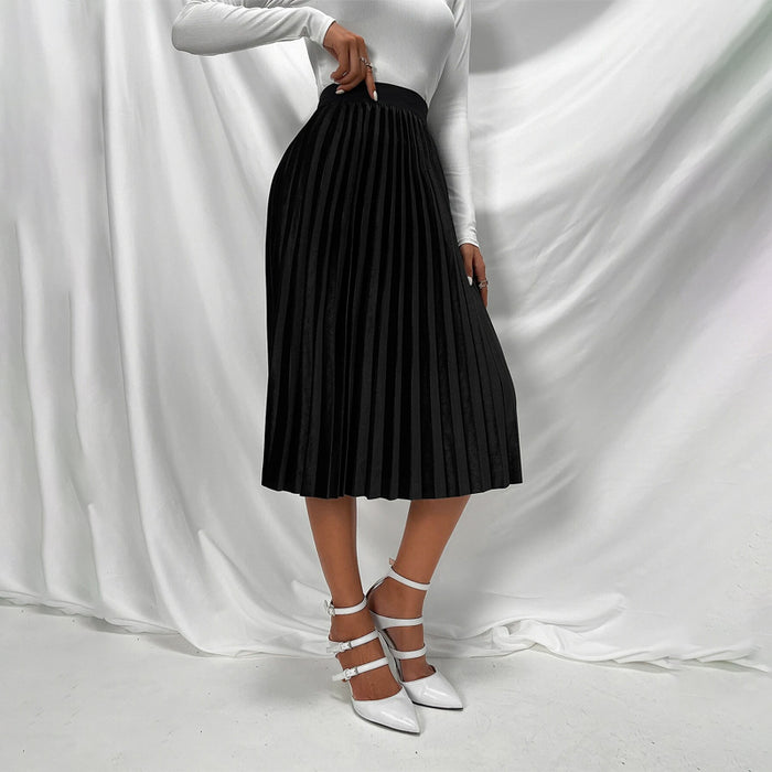 High Waist Velvet Pleated Skirt