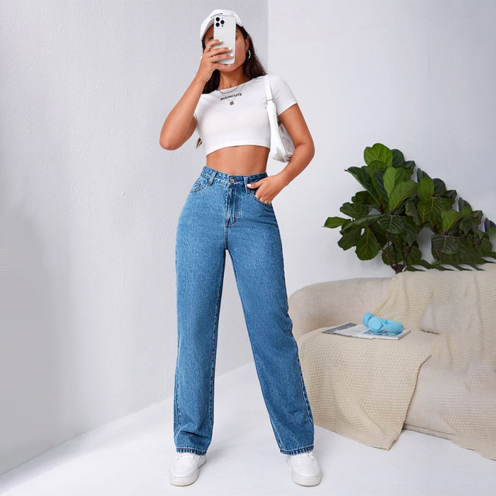 High Waist Slant Pocket Easy Wear Jeans