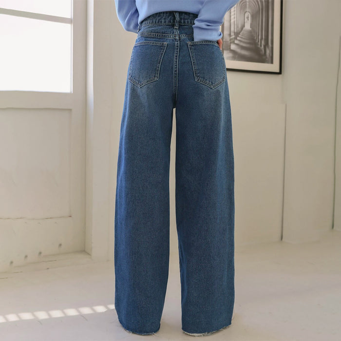 High Waist Slant Pocket Raw Cut Jeans