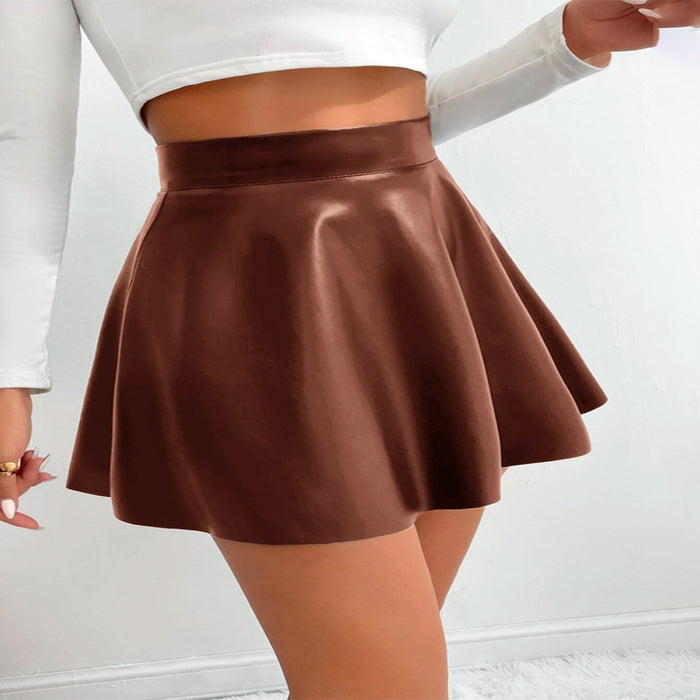 High Waist PU Leather Flare Skirt