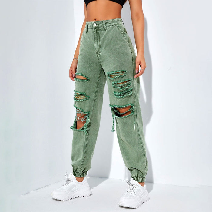 Plain Ripped Cut Out Jogger Jeans