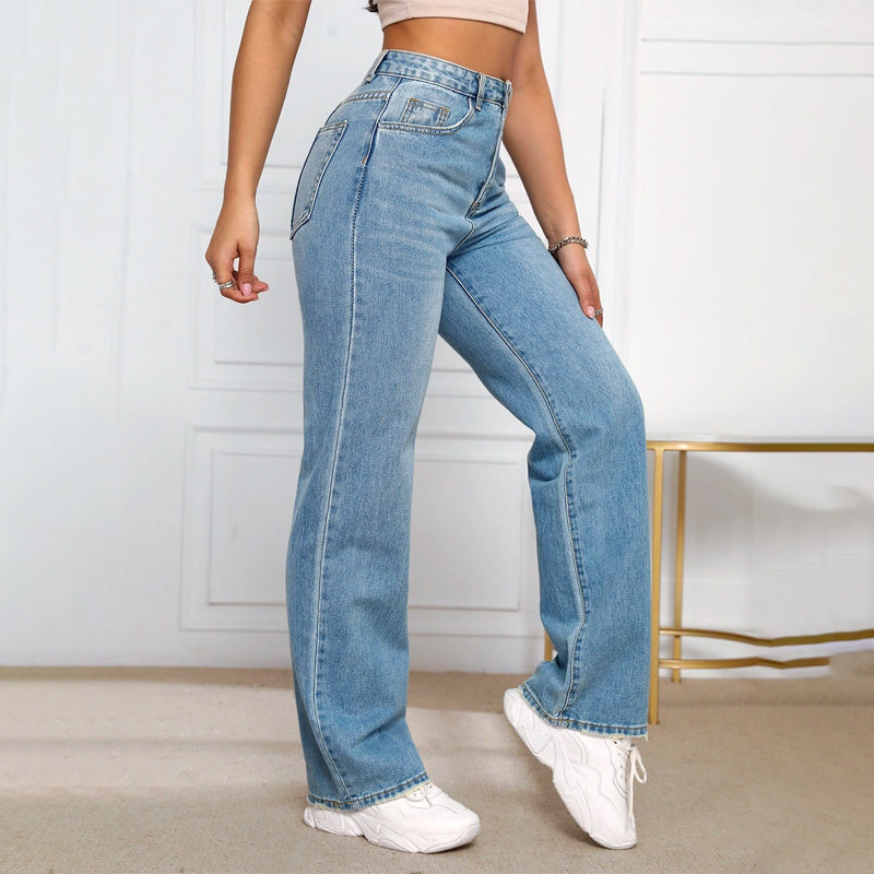 High Waist Solid Denim Jeans