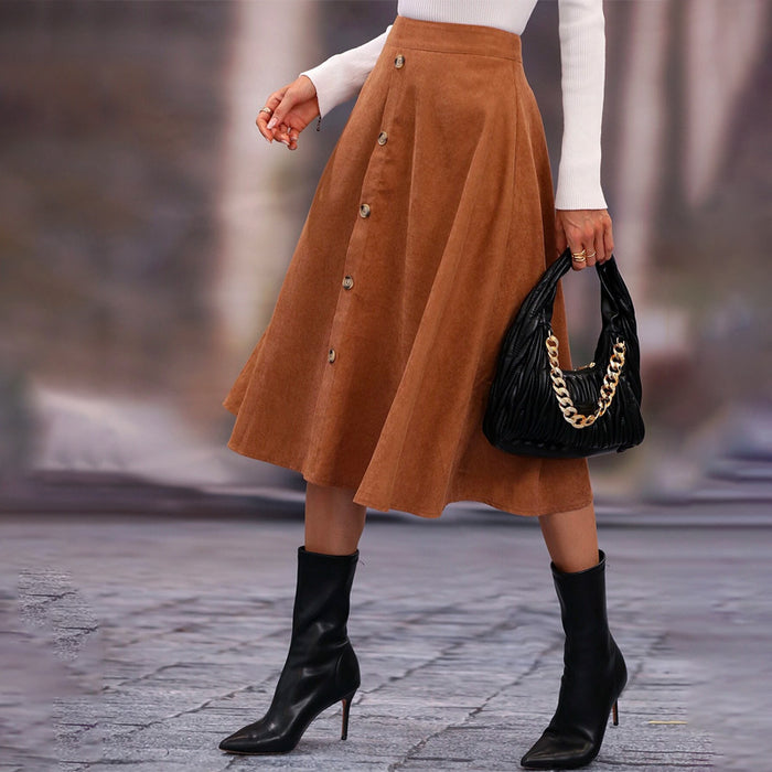 High Waist Single Breasted Flare Skirt