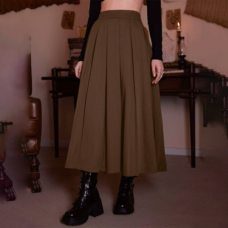 Solid Pleated Plain Skirt