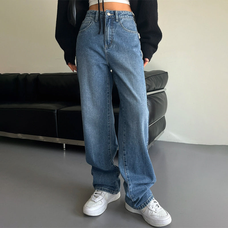 Slant Pocket Zipper Wide Leg Jeans