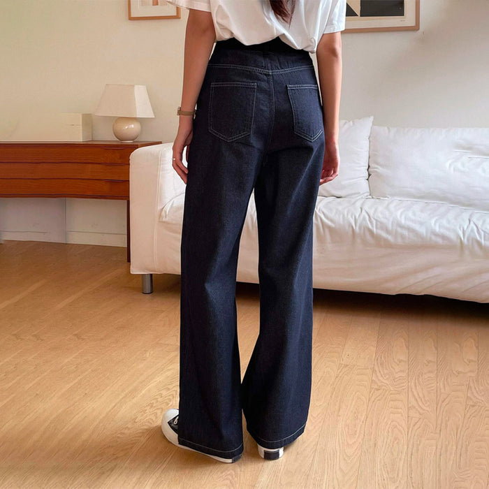 High Waist Pocket Patched Wide Leg Jeans