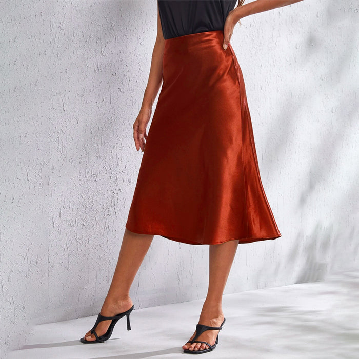 Zipper Side Solid Satin Skirt