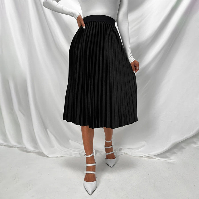 High Waist Velvet Pleated Skirt