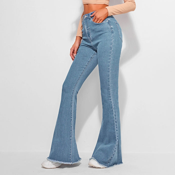 High Waist Contrast Stitch Flare Leg Jeans