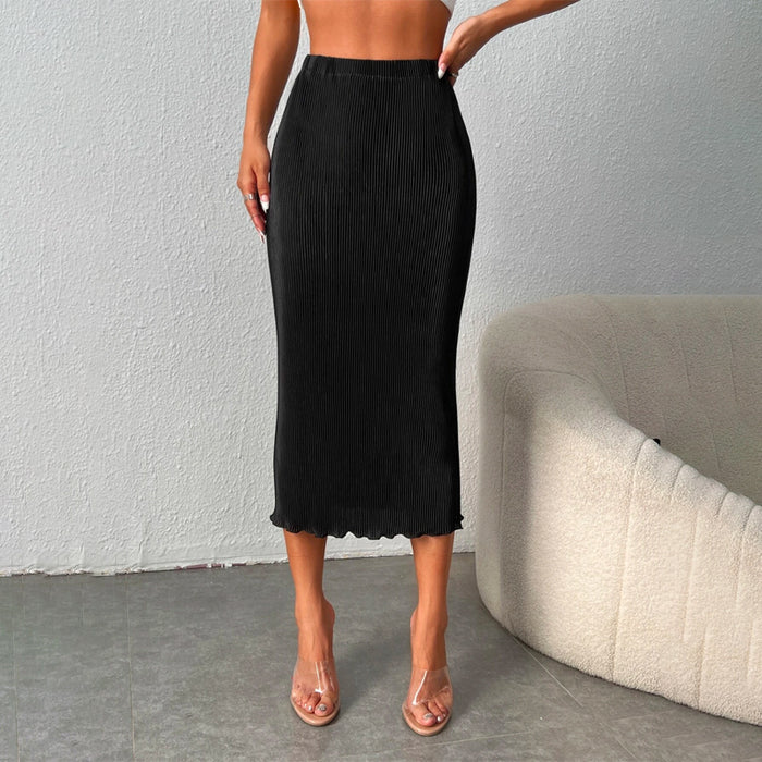 High Waist Ribbed Knit Lettuce Trim Skirt