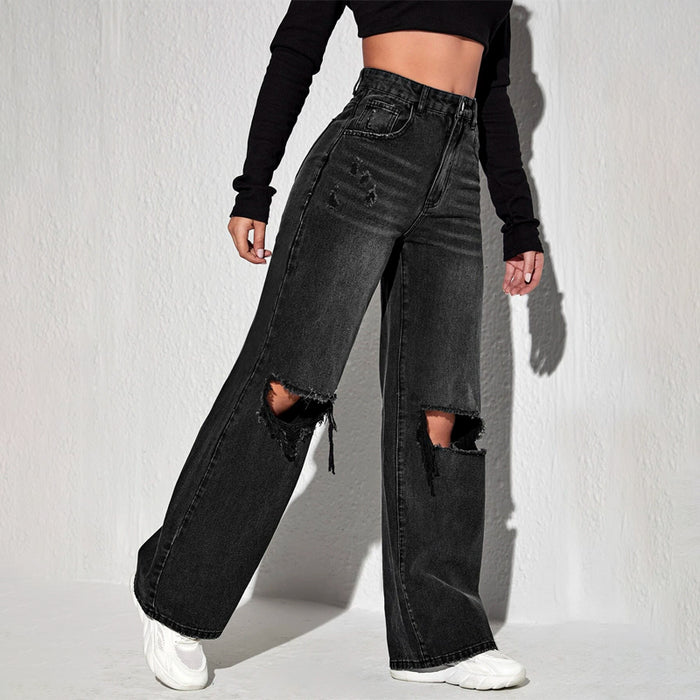 High Waisted Ripped Wide Leg Jeans