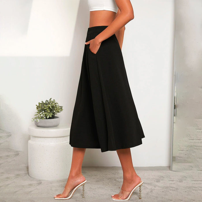 Solid Slant Pocket Swing Skirt