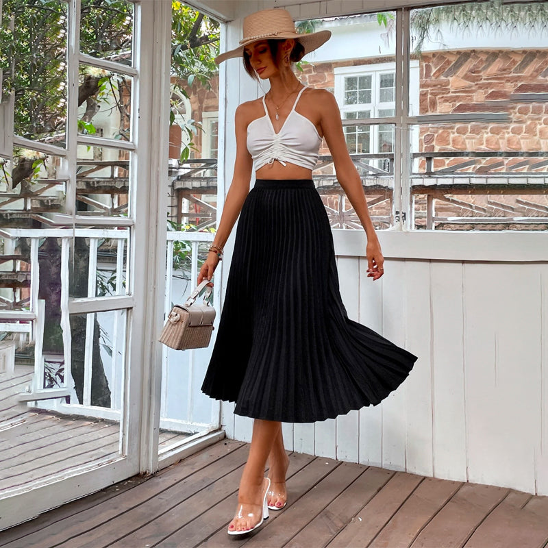 Frenchy Solid High Waist Pleated Skirt