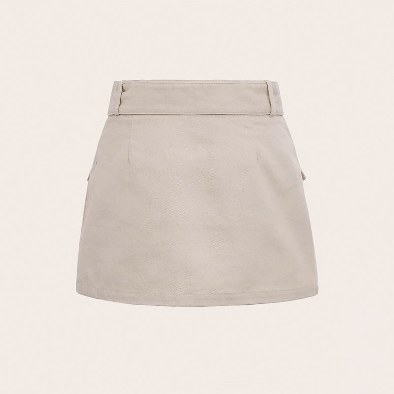 Flap Pocket Buckle Belted Cargo Skirt