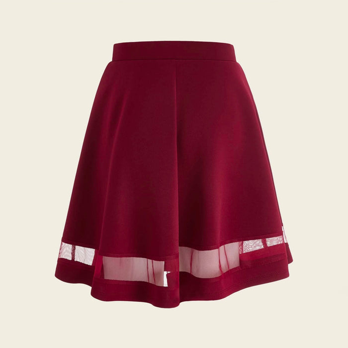 Wide Band Waist Mesh Insert Flare Skirt