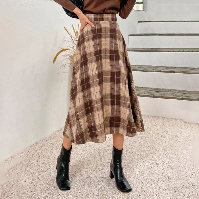 High Waist Plaid A-Line Skirt