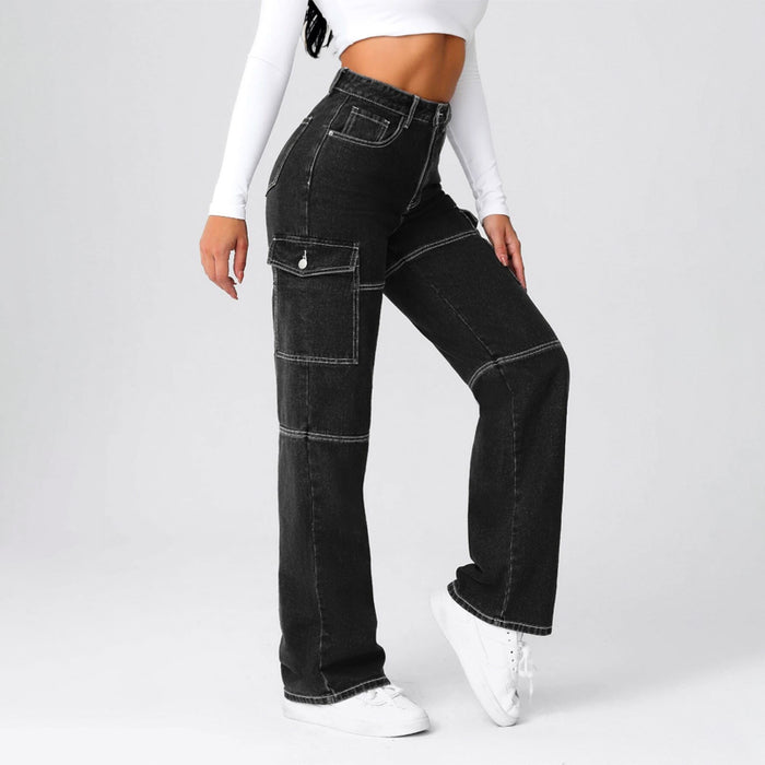 High Waist Flap Pocket Whip Stitch Jeans