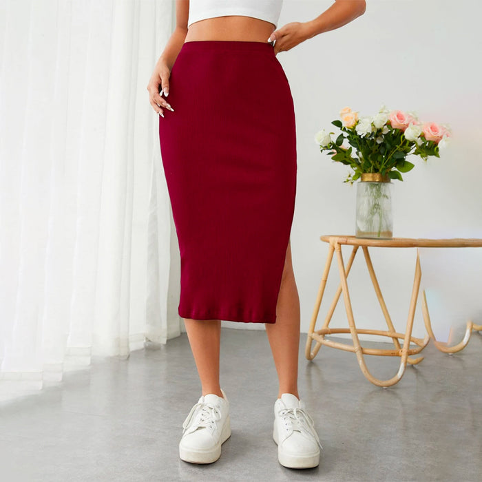 Ribbed Knit Split Thigh Skirt