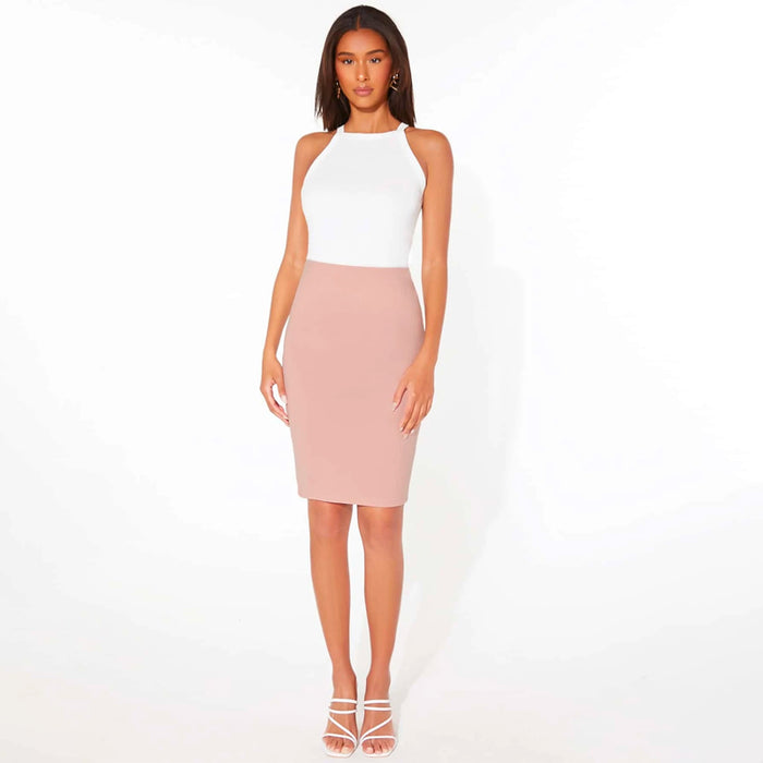 Plane Solid Color Pencil Skirt