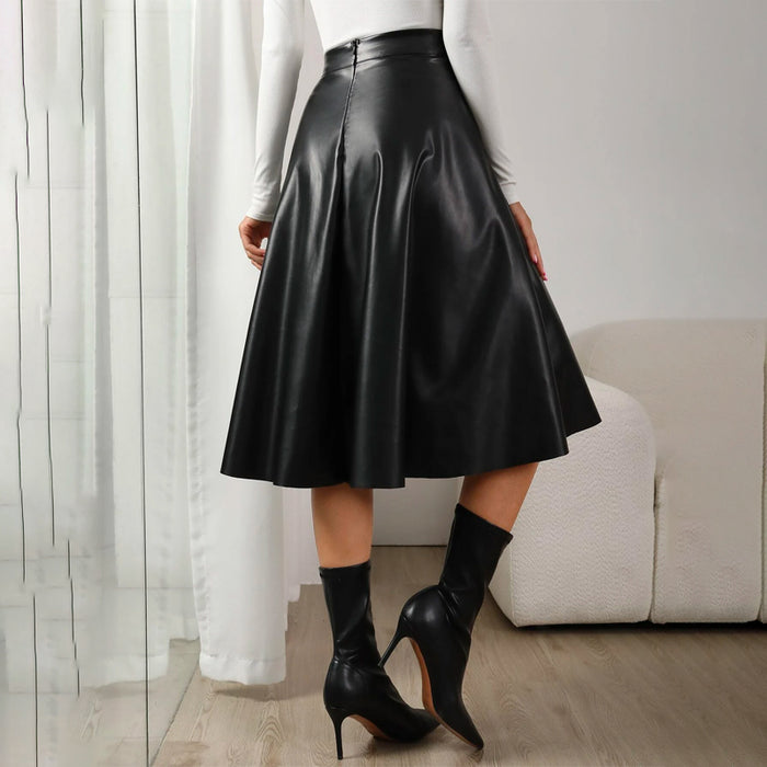 High Waist Slant Pocket PU Skirt