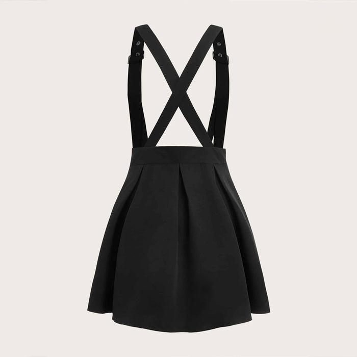 Solid Buckle Suspender Skirt