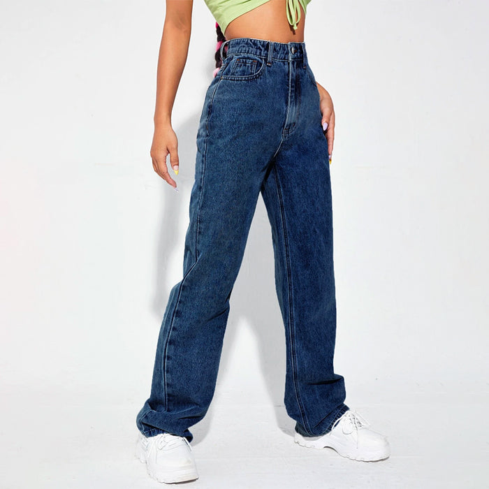 High Waist Plain Patterned Leg Jeans