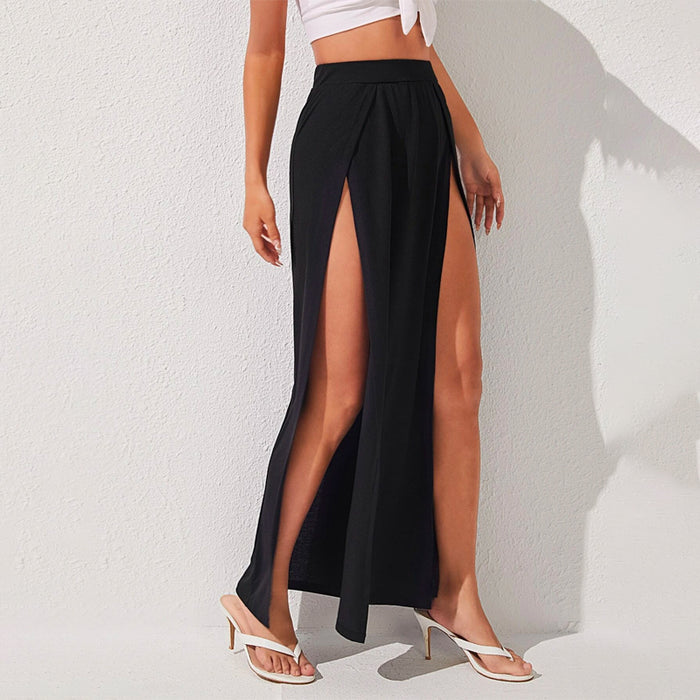 Solid Split Thigh Skirt