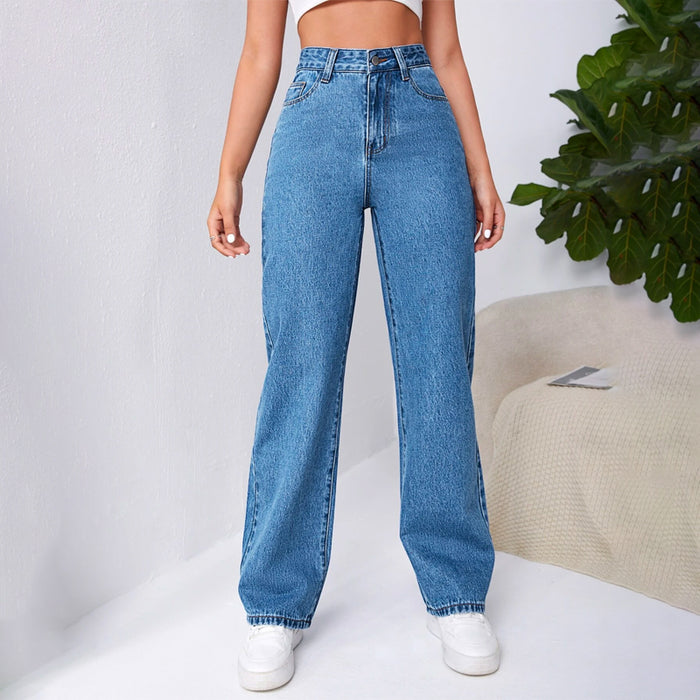 High Waist Slant Pocket Easy Wear Jeans