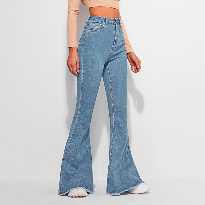 High Waist Contrast Stitch Flare Leg Jeans