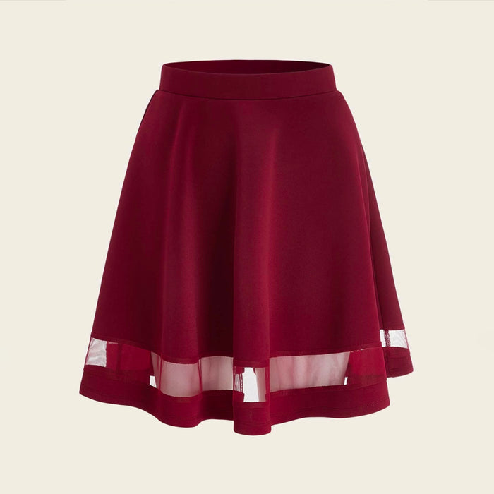 Wide Band Waist Mesh Insert Flare Skirt