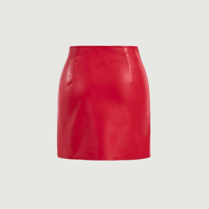 Split Thigh PU Leather Skirt