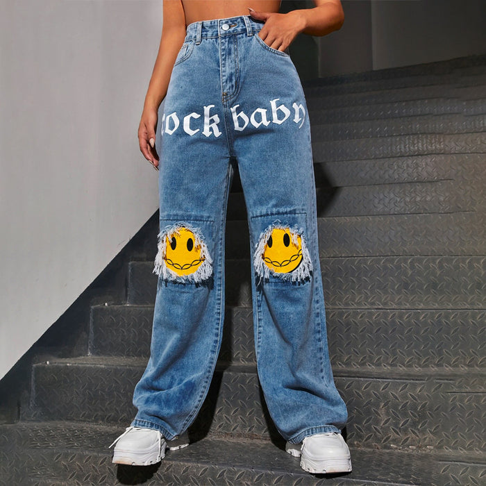 Easy Wear Letter Graphic Jeans