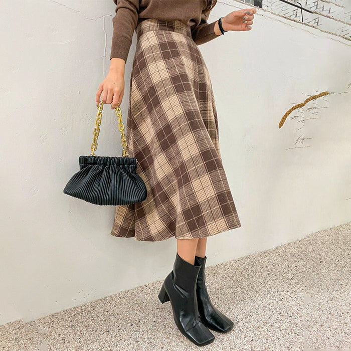 High Waist Plaid A-Line Skirt