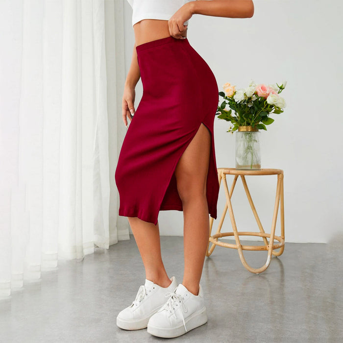 Ribbed Knit Split Thigh Skirt