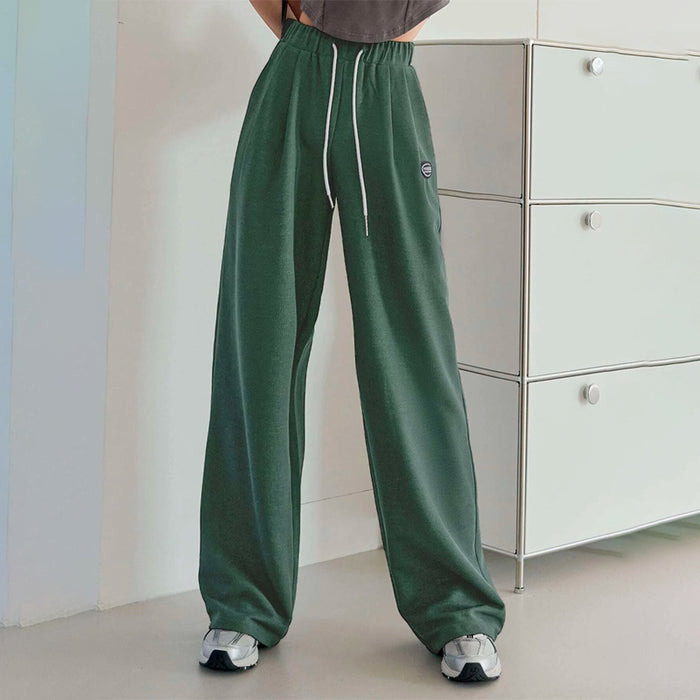 Letter Patch Drawstring Wide Leg Sweatpants