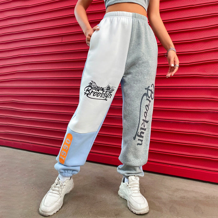 Mountain & Letter Graphic Color Block Sweatpants