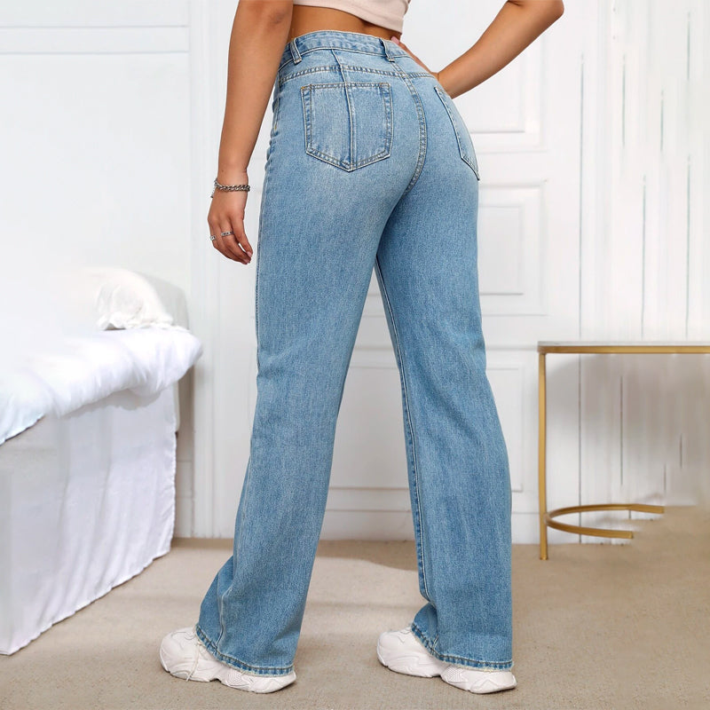 High Waist Solid Denim Jeans
