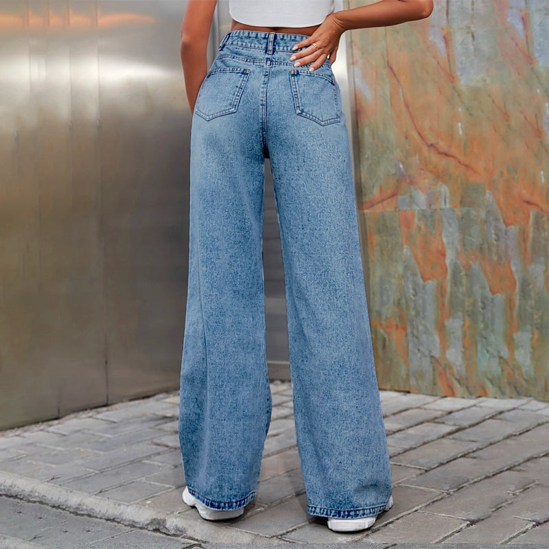 High Waist Non-Stretch Ripped Wide Leg Jeans