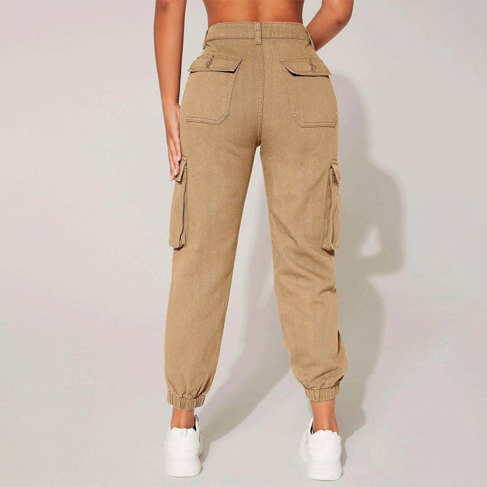 High Waist Denim Flap Pocket Cargo Jeans